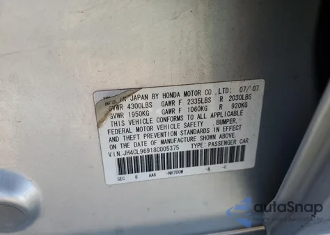 2008 Acura Tsx z USA, uszkodzony, nr VIN JH4CL96918C005375